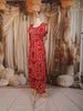 Crimson Red Geometric Line Mirror and Thread Embroidered Design Cotton Palazzo Suit