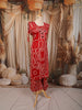 Crimson Red Geometric Line Mirror and Thread Embroidered Design Cotton Palazzo Suit