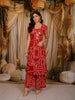 Crimson Red Geometric Line Mirror and Thread Embroidered Design Cotton Palazzo Suit