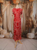 Crimson Red Geometric Line Mirror and Thread Embroidered Design Cotton Palazzo Suit