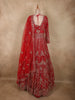 Crimson Red Heavy Sequins and Beads Embroidered Design Net Gown with Dupatta