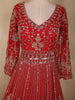 Crimson Red Heavy Sequins and Beads Embroidered Design Net Gown with Dupatta