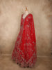 Crimson Red Heavy Sequins and Beads Embroidered Design Net Gown with Dupatta