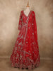 Crimson Red Heavy Sequins and Beads Embroidered Design Net Gown with Dupatta