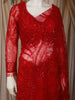 Crimson Red Heavy Sequins and Beads Embroidered Design Net Party Wear Saree with Matching Blouse
