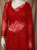 Crimson Red Heavy Sequins and Beads Embroidered Design Net Party Wear Saree with Matching Blouse