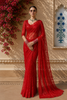 Crimson Red Heavy Sequins and Beads Embroidered Design Net Party Wear Saree with Matching Blouse
