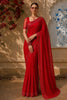Crimson Red Heavy Stone Embellished Design Satin Party Wear Saree with Stone Work Border