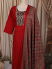 Crimson Red Kalamkari Printed Design Cotton Straight Cut Salwar Suit with Dupatta