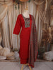 Crimson Red Kalamkari Printed Design Cotton Straight Cut Salwar Suit with Dupatta