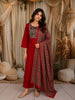 Crimson Red Kalamkari Printed Design Cotton Straight Cut Salwar Suit with Dupatta