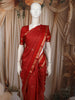 Crimson Red Mini Checked Zari Woven Design Pure Kanchipuram Silk Saree with Double Zari Border