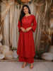 Crimson Red Paisley Thread Embroidered Design Cotton Salwar Suit