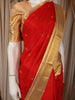 Crimson Red Peacock Butta Zari Woven Design Pure Kanchipuram Silk Saree with Contrast Zari Border