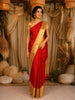 Crimson Red Peacock Butta Zari Woven Design Pure Kanchipuram Silk Saree with Contrast Zari Border