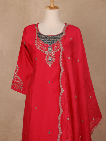 Crimson Red Sequins Embroidery Georgette Salwar Suit - Diadem