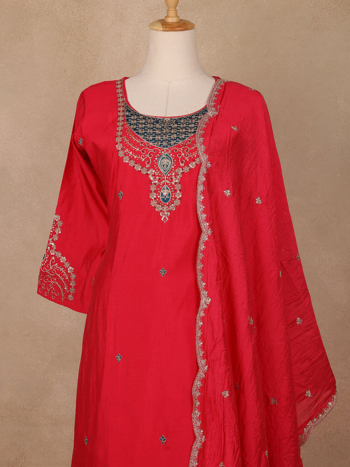 Crimson Red Sequins Embroidery Georgette Salwar Suit - Diadem