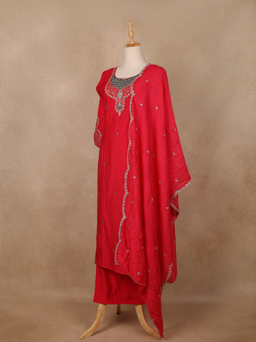 Crimson Red Sequins Embroidery Georgette Salwar Suit - Diadem