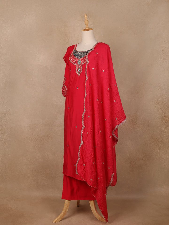 Crimson Red Sequins Embroidery Georgette Salwar Suit - Diadem