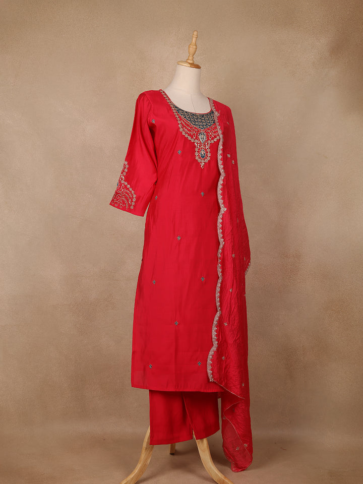 Crimson Red Sequins Embroidery Georgette Salwar Suit - Diadem