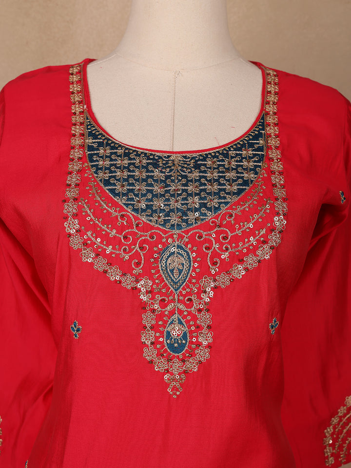 Crimson Red Sequins Embroidery Georgette Salwar Suit - Diadem