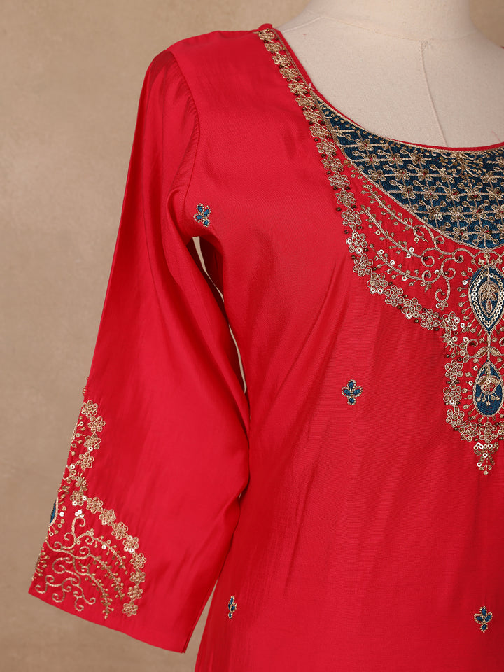 Crimson Red Sequins Embroidery Georgette Salwar Suit - Diadem