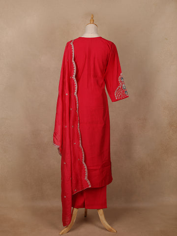 Crimson Red Sequins Embroidery Georgette Salwar Suit - Diadem
