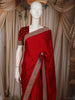 Crimson Red Solid Design Satin Party Wear Saree with Designer Border