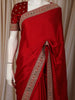 Crimson Red Solid Design Satin Party Wear Saree with Designer Border