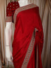 Crimson Red Solid Design Satin Party Wear Saree with Designer Border