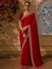 Crimson Red Solid Design Satin Party Wear Saree with Designer Border