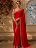 Crimson Red Solid Woven Design Satin Fancy Saree with Designer Border