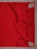 Crimson Red Stone Embellished Design Satin Designer Saree with Scalloped Border