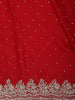 Crimson Red Stone Embellished Design Satin Designer Saree with Scalloped Border