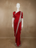 Crimson Red Stone Embellished Design Satin Designer Saree with Scalloped Border