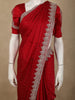 Crimson Red Stone Embellished Design Satin Designer Saree with Scalloped Border