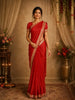 Crimson Red Striped Design Organza Saree with Embroidered Border