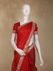 Crimson Red Striped Design Organza Saree with Embroidered Border