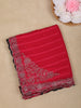 Crimson Red Striped Floral Design Georgette Saree