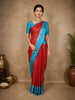 Crimson Red Striped Zari Woven Design Banarasi Fancy Saree with Contrast Border