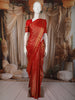 Crimson Red Striped Zari Woven Design Pure Kanchipuram Silk Saree with Zari Border