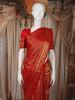 Crimson Red Striped Zari Woven Design Pure Kanchipuram Silk Saree with Zari Border