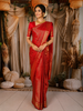 Crimson Red Striped Zari Woven Design Pure Kanchipuram Silk Saree with Zari Border