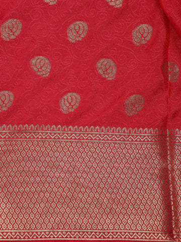 Crimson Red Zari Woven Chiffon Saree - Diadem