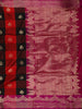 Crimson Red and Black Checked Butta Zari Woven Design Pure Banarasi Silk Party Wear Saree with Zari Border
