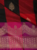 Crimson Red and Black Checked Butta Zari Woven Design Pure Banarasi Silk Party Wear Saree with Zari Border