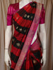 Crimson Red and Black Checked Butta Zari Woven Design Pure Banarasi Silk Party Wear Saree with Zari Border