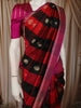 Crimson Red and Black Checked Butta Zari Woven Design Pure Banarasi Silk Party Wear Saree with Zari Border