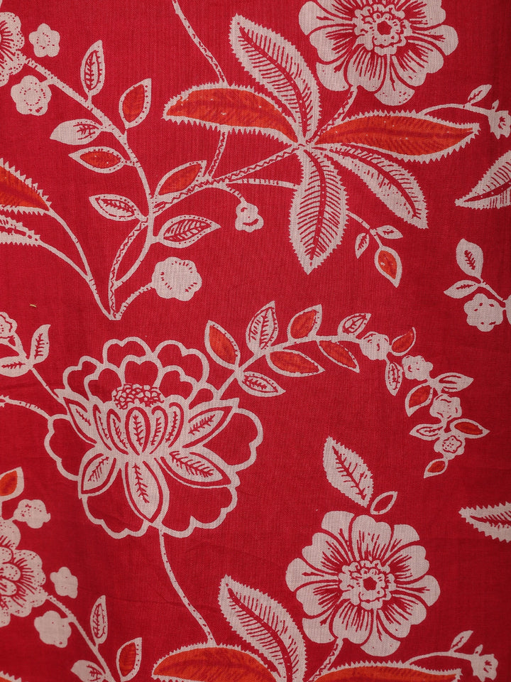 Crimson Red Floral Design Printed Cotton Salwar Suit - Diadem
