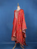 Crimson Red Floral Print Sequins Embellishment Semi Silk Salwar Suit - Diadem